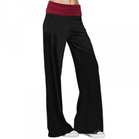 Patlollav Womens Comfy Pajama Pants Wide Leg Lounge Palazzo Yoga Pants Loose Solid Fold Waist Pants