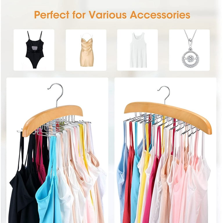 Tank Top Hanger with Premium Wood, 24 Large Capacity, Space Saving,360°  Rotating, Foldable Metal Hooks, Resovo Camisole Organizer for Tank Tops