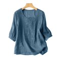 thumbnail image 1 of ZHAOCHENG Blusa informal holgada de color liso con mangas 3/4 y cuello redondo con bordado floral de verano para mujer, 1 of 4