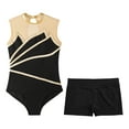 thumbnail image 3 of JanJean Kids Girls Sleeveless Sheer Mesh Patchwork Keyhole Back Gymnastics Dance Leotard with V-front Gold 4, 3 of 5