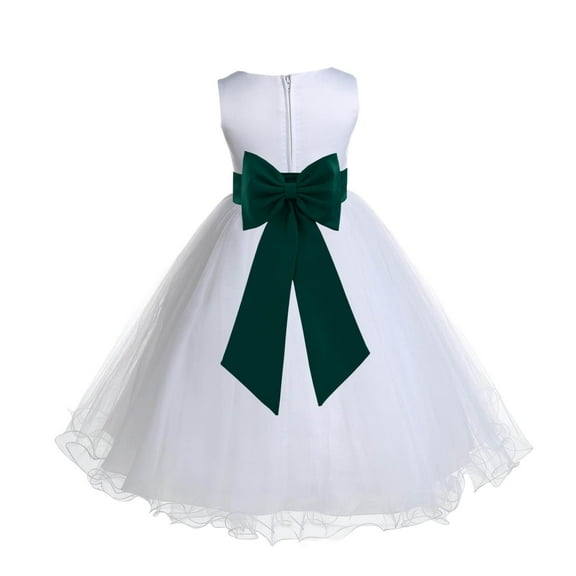 Ekidsbridal White Jade Tulle Rattail Edge Flower Girl Dress Christening Formal Evening Gown for Photoshoots 829T S
