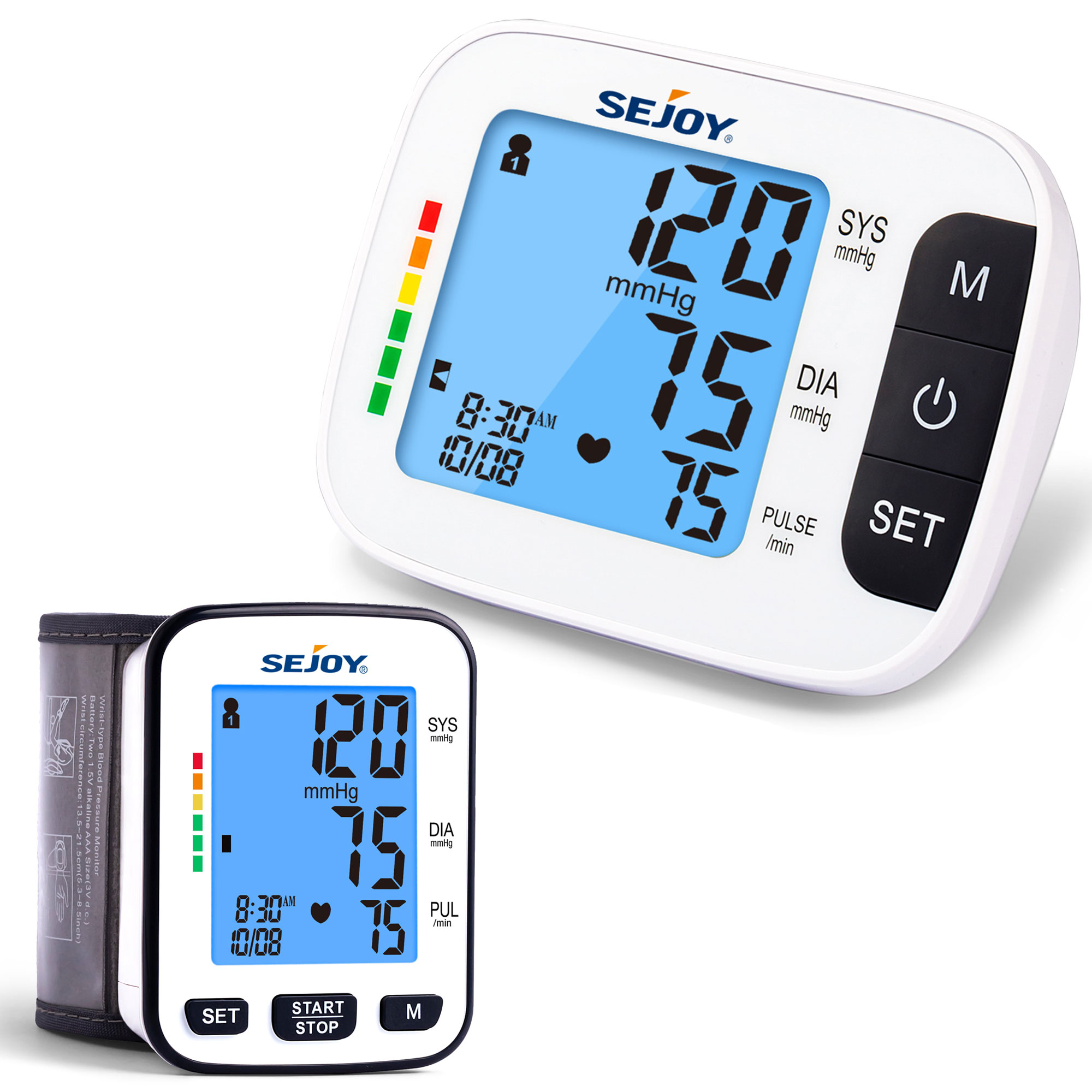 Sejoy Blood Pressure Monitor Upper Arm&wrist, Automatic Digital BP