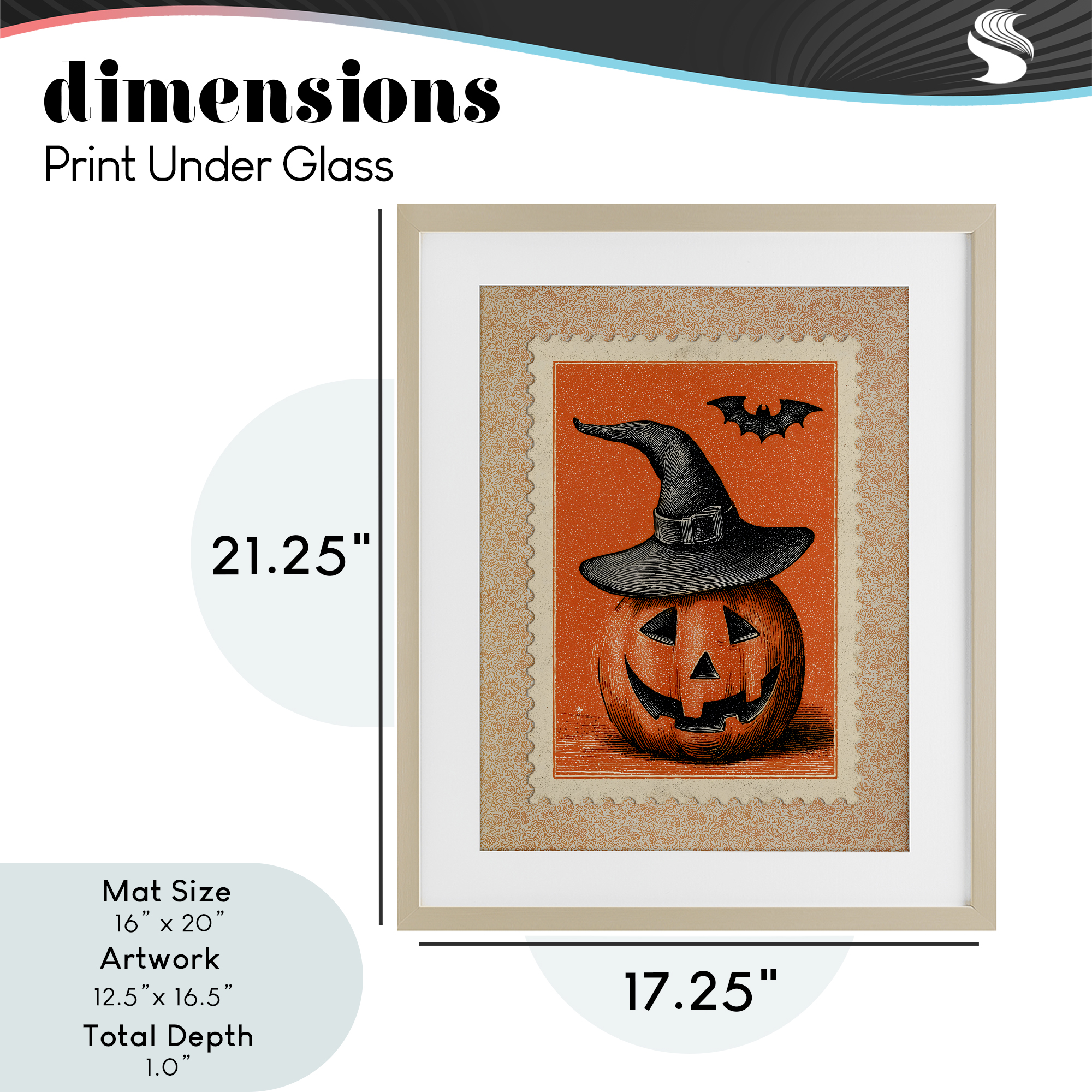 Vintage Jack-o-Lantern Stamp Birch Framed Print Under Glass, design by Arlington Prints