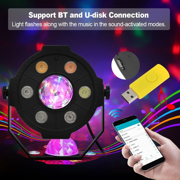 Mini LED Par Lights RGB Spotlight DJ Party Lampe BT Haut-Parleur 9 LED Télécommande  Sans Fil U Disque pour la Scène KTV Disco Karaoke Club Pub Spectacle  Musique Événements 