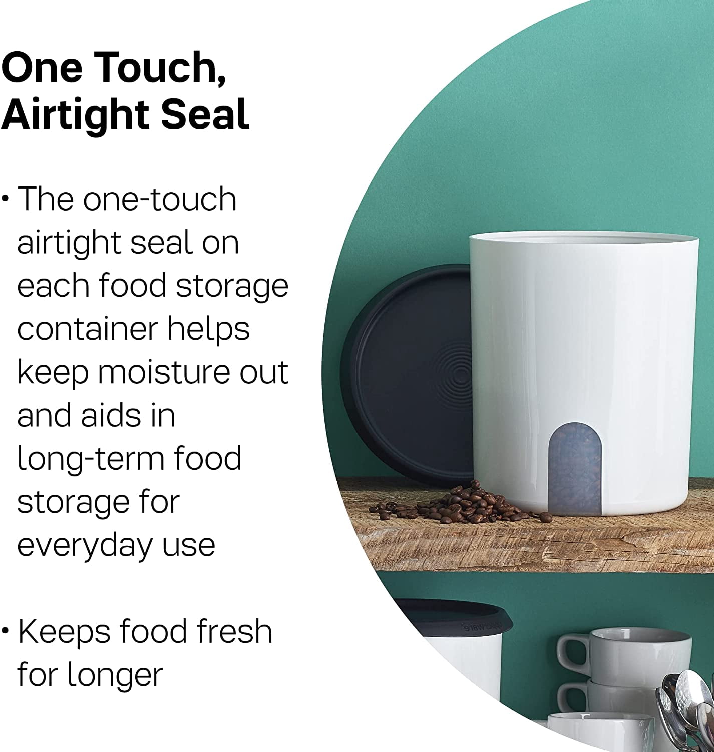Tupperware Brand 8-Piece One Touch Reminder Canister Set (4 Dry Food Storage Containers + 4 Lids) - Black - Airtight, Dishwasher Safe & BPA Free