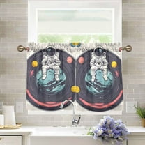 Yayeee Kitchen Curtains Light Filtering 27"x36" Rod Pocket Short Cafe Window Panel, Red Astronaut Planet