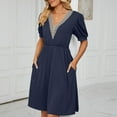 thumbnail image 5 of Bigersell Beach Dresses for Women 2023 Trendy Women's Short Sleeve V-Neck Solid Color Pocket Dress Going Out Dresses Women's Plus Slip Dress Dresses, Style 25909, Navy S, 5 of 7