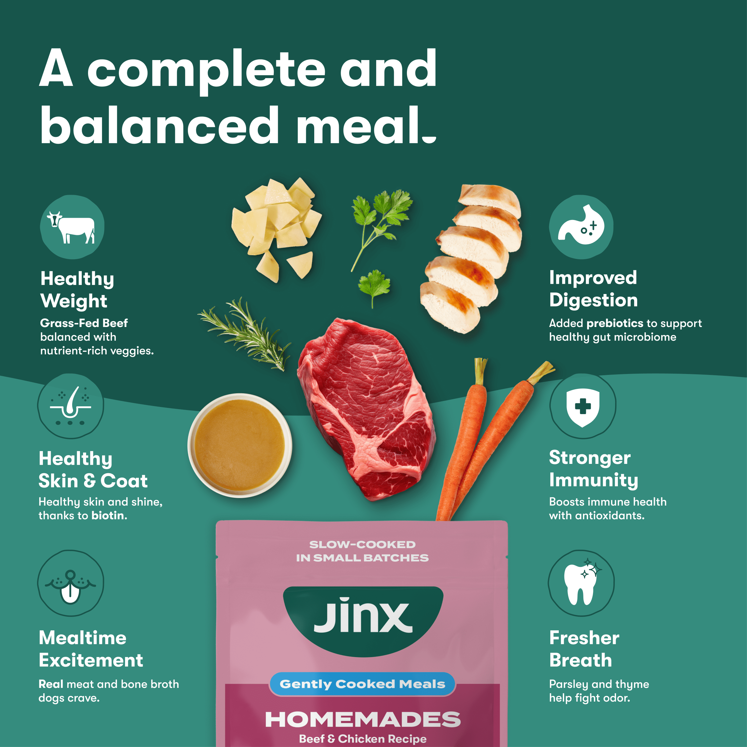 (3 pack) Jinx Homemades Beef & Chicken Recipe Wet Natural Dog Food, 9 oz Pouch