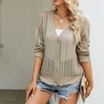 thumbnail image 5 of CILENON Women's Fashion Cropped Cardigan Sweaters for Women Long Sleeve Crochet Knit Open Front V Neck Button Up Tops (Khaki,M), 5 of 7