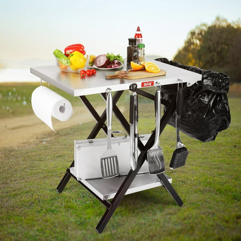 24 x 30 Large Portable Folding Stainless Steel Grill Stand Table