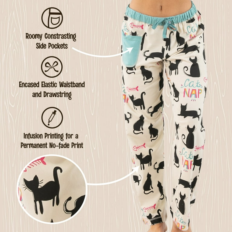 LazyOne Pajamas for Women, Cute Pajama Pants and Top Separates, Cat Nap,  Large