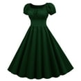 thumbnail image 2 of Clearance! Labakihah dresses for women 2024 Women Summer Square Neck Short Sleeve Retro 50s 60s Vintage Party Swing Dress Green M, 2 of 8