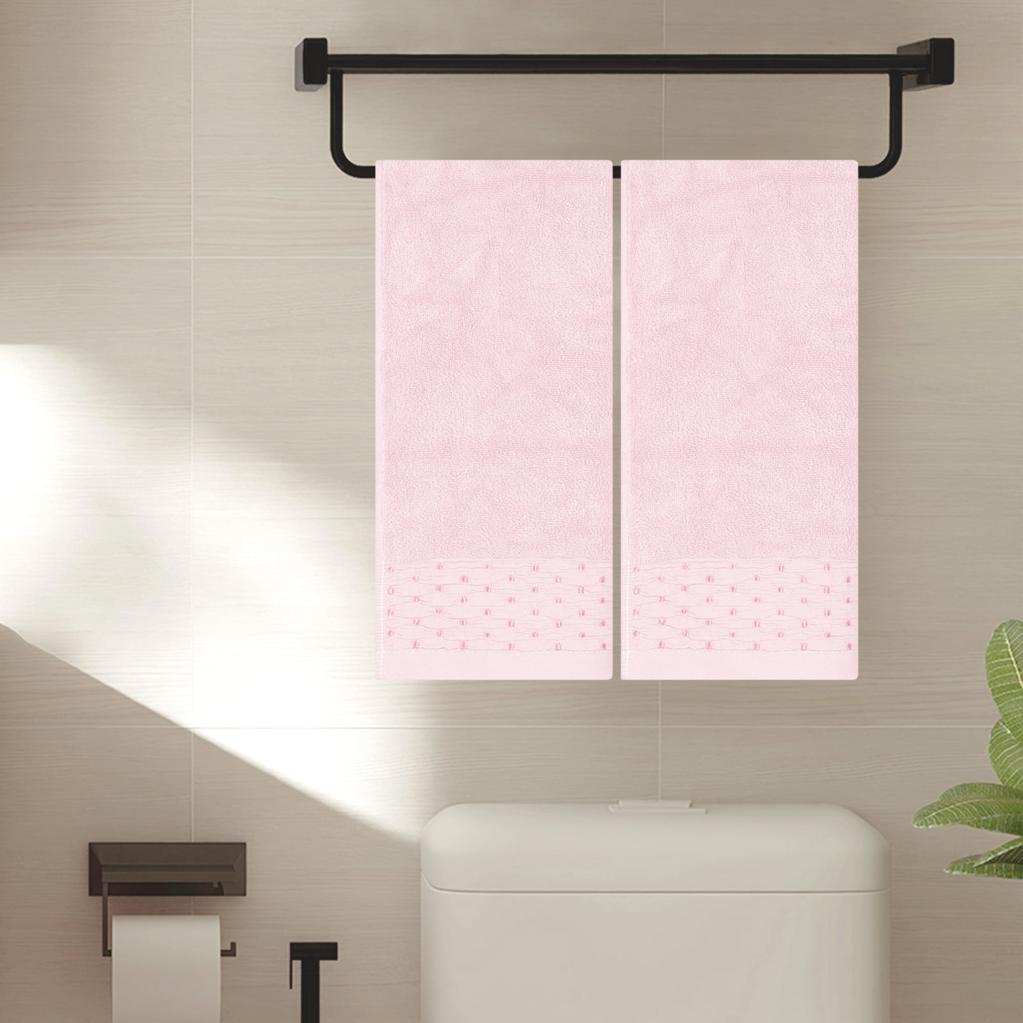 REGALWOVEN Embroidery Pattern Hand Towels Set, Cotton Hand Towels for Bathroom, Kitchen 14" x 30" Pink 4-Piece