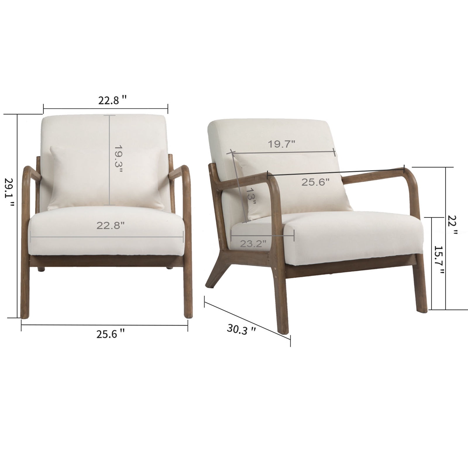 PORKISS Modern Arm Chair Velvet Fabric Upholstered Comfy Reading Accent Chair with Solid Wood Frame and Pillow, Armchair Comfort Club Chair Lounge Chair for Living Room Bedroom Sunroom, White #1