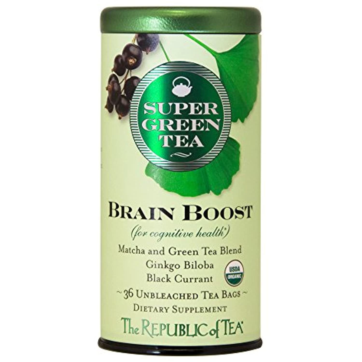 The Republic Of Tea Brain Boost Supergreen Green Tea, Ginkgo Biloba, And Matcha Tea Blend (36 Tea Bags)