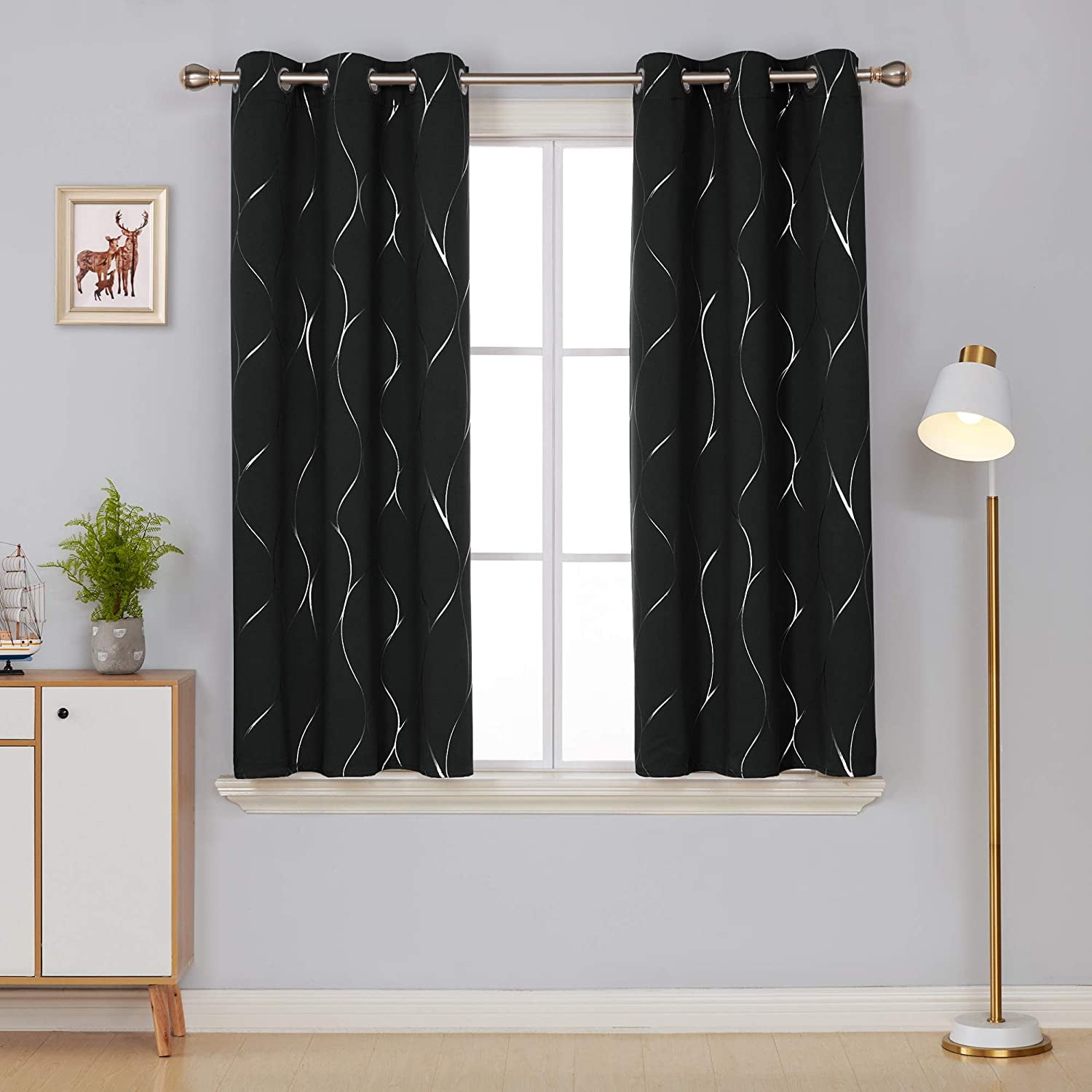 Details about   Deconovo Thermal Insulated Blackout Curtains for Kids Room with Silver Star Prin 
