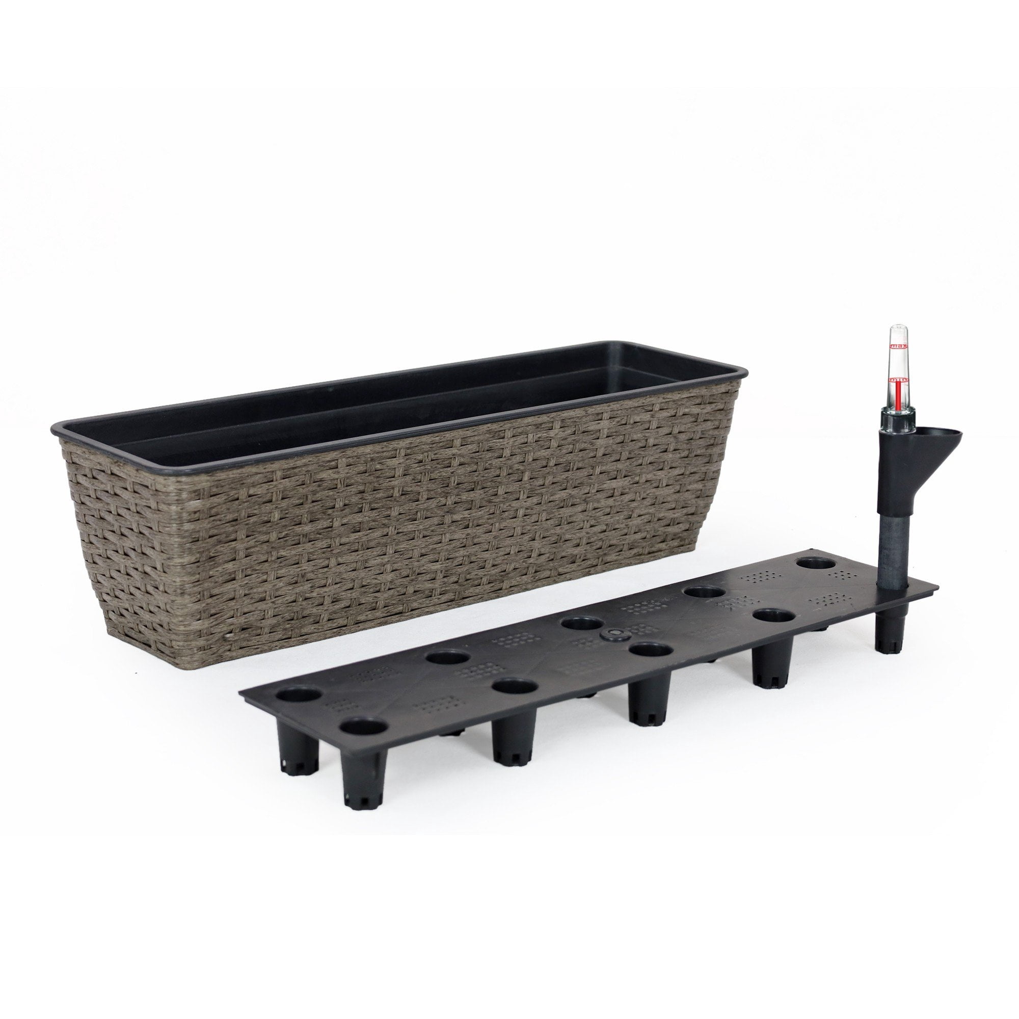 2 Pack Selfwatering Planter Hand Woven Wicker Rectangular Dark Gray UV Stabilized Frost Resistant with Water Level Indicator for Indoor Outdoor Patio Garden Home