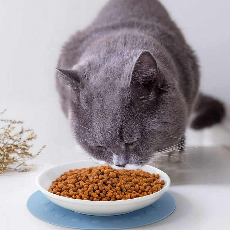 3Packs Ceramic Cat Food Plates with Non Slip Mat Cat Feeding Wide Bowls to Stress Relief of Whisker Fatigue Cat Dishes Shallow Bowls for Kittens