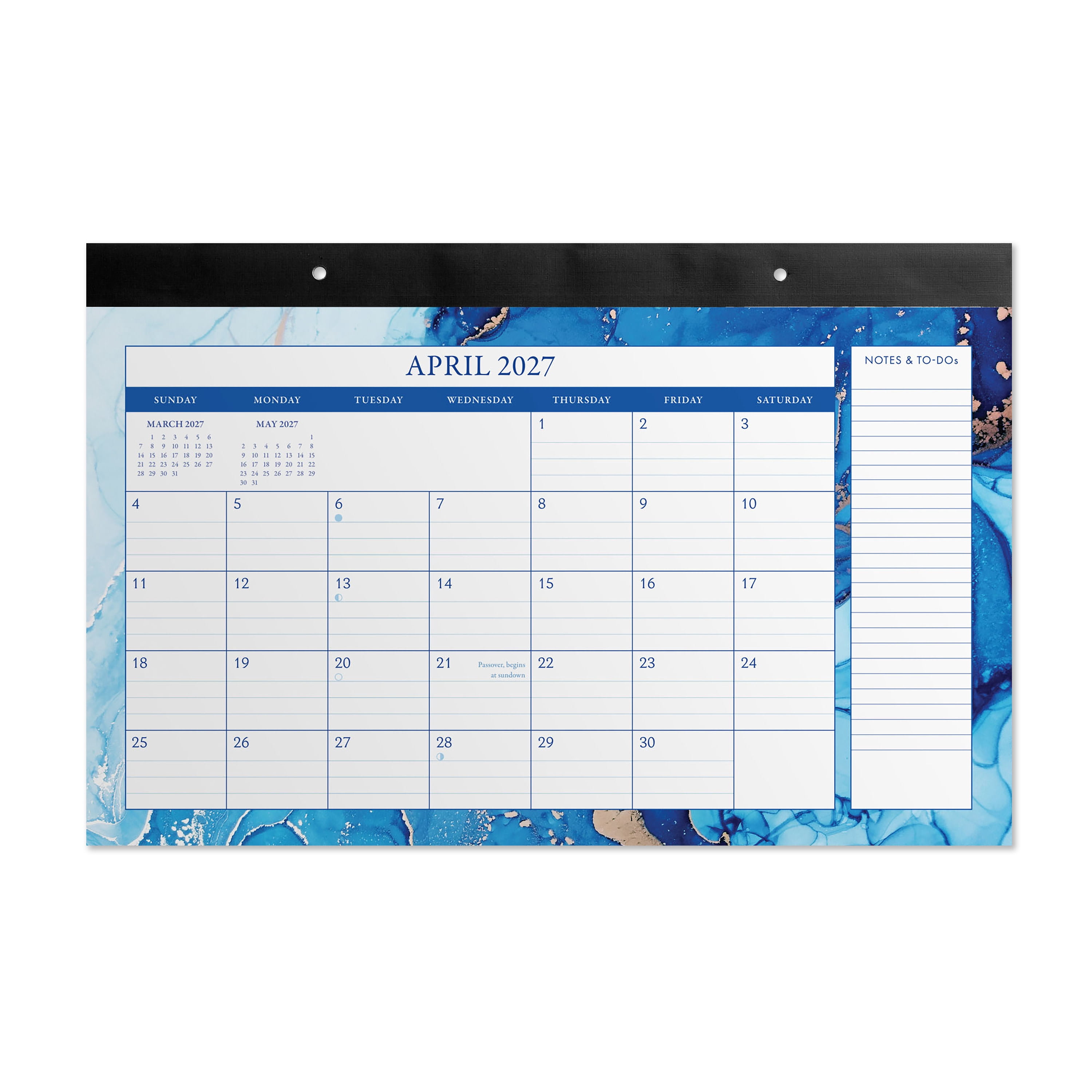 2027 Pen+Gear Marble Desk Pad Calendar 17x11 Blue & Gold Frame, January - December