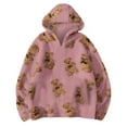 thumbnail image 5 of Women's Teddy Bear Coat Printed Double Layer Plush Pullover Fleece Hoodie Casual Loose Pocket Long Sleeve Sweatshirt,Pink,S, 5 of 6