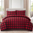 thumbnail image 4 of Marina Decoration Ultra Soft Silky Zipper Rich Printed Rayon from Bamboo All Season Duvet Cover Set with Pillowcases, Red Black Plaid Pattern, 4 of 7