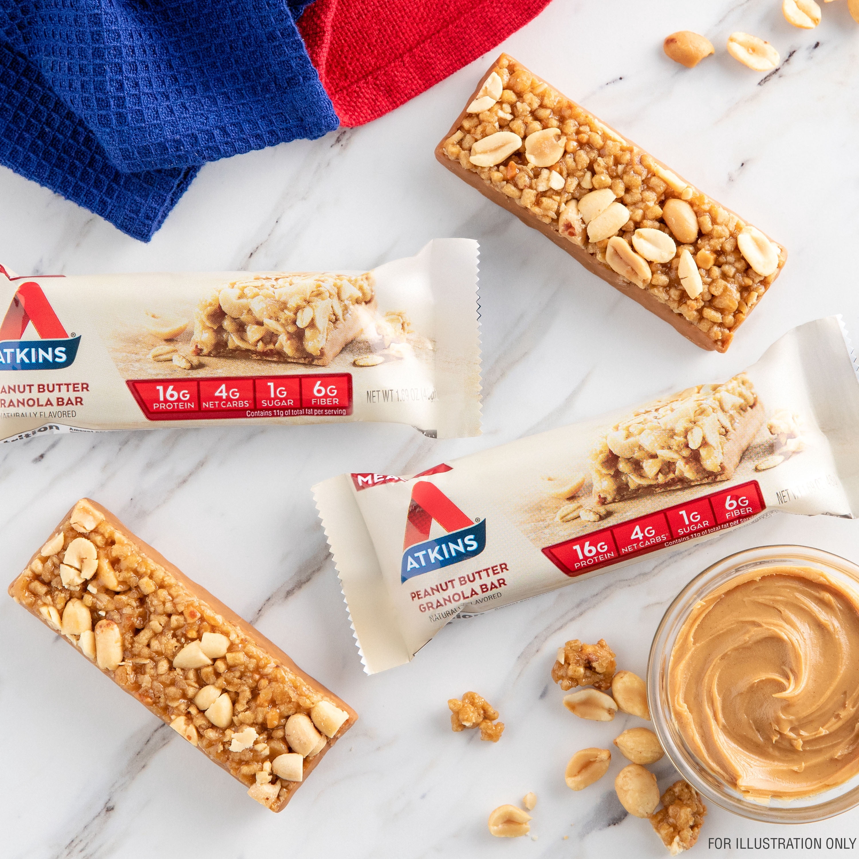 Atkins Peanut Butter Granola Protein Meal Bar, 16g of Protein, Meal Replacement, 8 Count (Value Pack)
