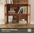 thumbnail image 5 of Aukfa Tall Storage Cabinet with Rattan Doors, 5-Tier Wooden Bookcase, Farmhouse Multi-Purpose Cabinet for Living Room,Walnut, 5 of 8