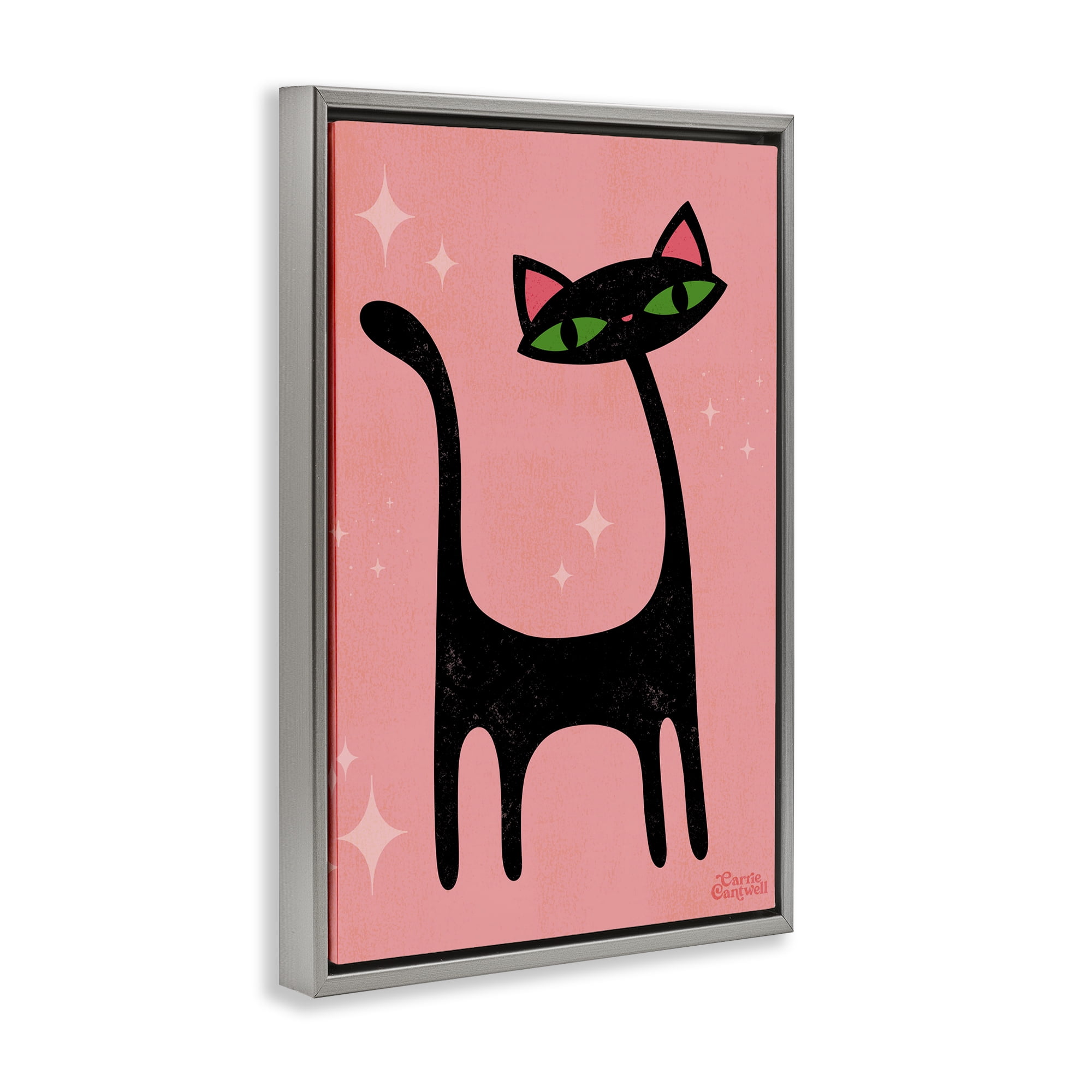 Stupell Industries Retro Black Cat Animals & Insects Painting Gray Floater Framed Canvas Art Print Wall Art, 21 x 31
