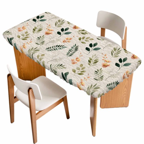 Spring Leaves Flowers Table Cloths for 3 Foot Rectangle Tables, Country Flower Pastoral Botanical Retro Patio Waterproof Elastic Fitted Tablecloths, Washable Rectangular Table Cover for Camping