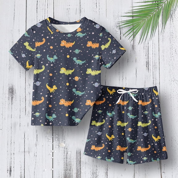 LIBRCLO Boys Clothes Size 3 Years Casual Pajama Sets Loungewear Dinosaur Graphic T Shirts and Shorts Outfits Toddler Clothes