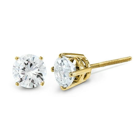 - 14k Yellow Gold .05ct. Si3 G I Diamond Stud Thread On/off Post Earrings Ball Button St Type Fine Jewelry For Women Gift Set