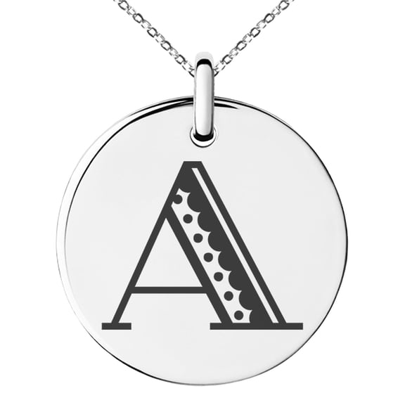 Stainless Steel Letter A Initial Metro Retro Monogram Engraved Small Medallion Circle Charm Pendant Necklace