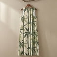 thumbnail image 5 of Xoenoiee Green Leaf Ink-Wash Print Linen-Like Maxi Dress Summer Dresses 2026, Beach Vacation Clothes Sleeveless Sundresses with Pockets, Breathable Boho Outfits for Travel Holiday Party, Size 4XL, 5 of 7