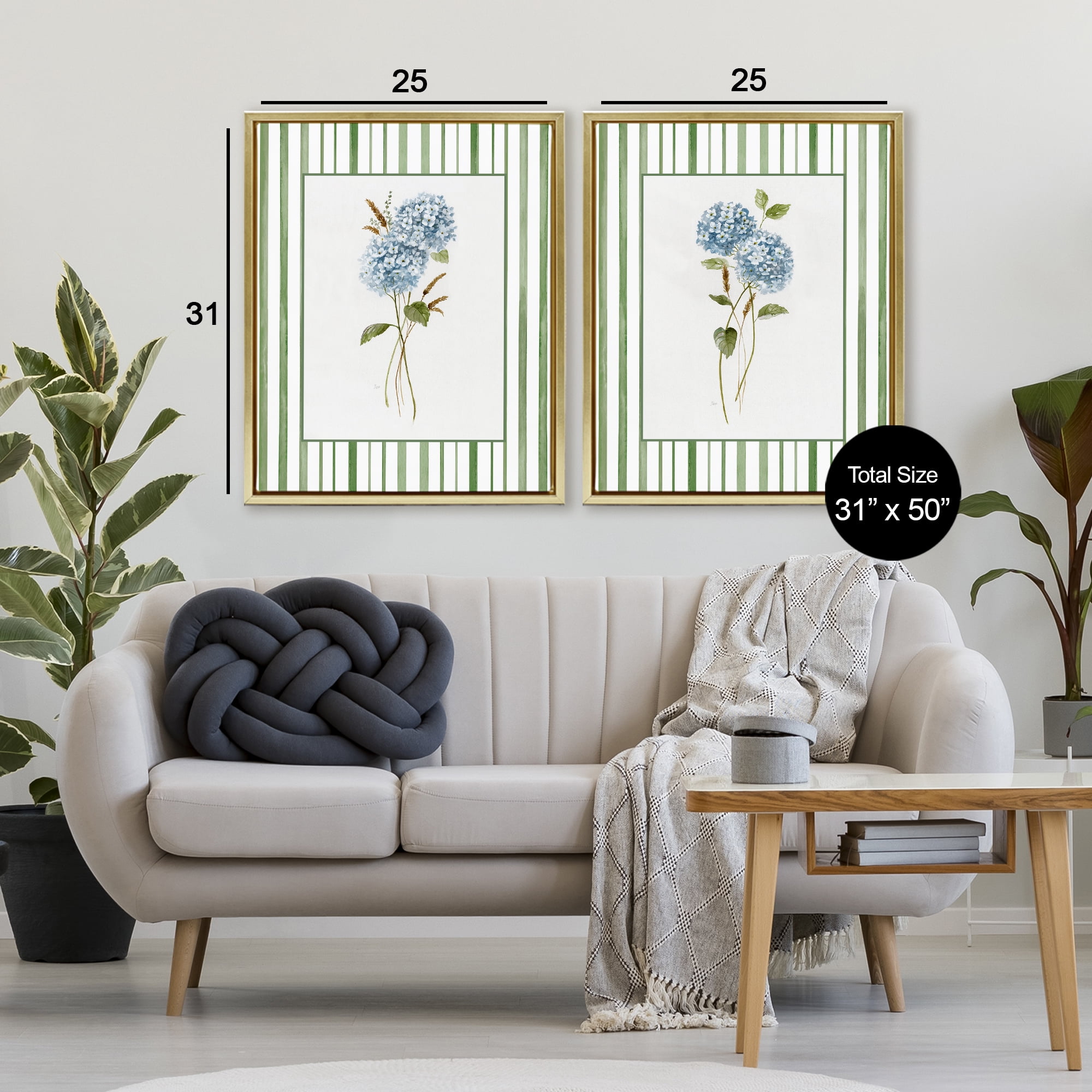 Stupell Industries Wheat & Hydrangea Sprigs 2 Piece Gold Framed Floater Canvas Set, design by Nan