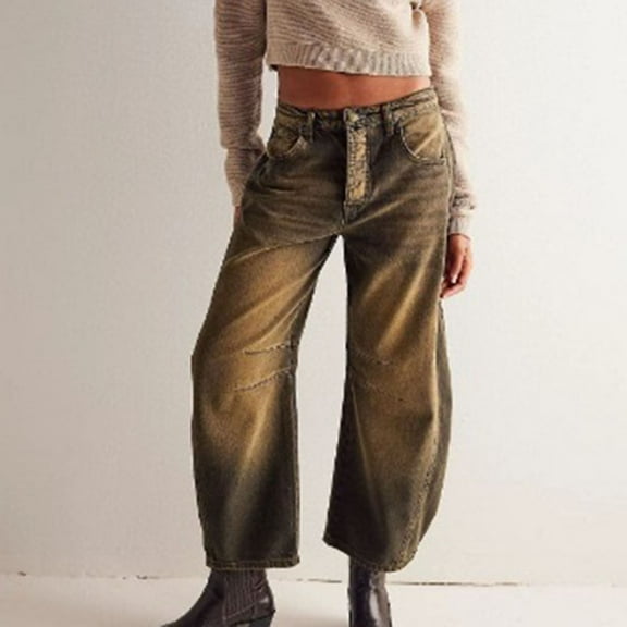 Dorinao Women's Baggy Jeans High Waisted Skinny Haren Pants Wide Legged Pants, Yellow Women Blendingpants, L