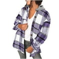thumbnail image 2 of EGNMCR Purple Womens Flannel Plaid Shacket Jacket Casual Lapel Button Down Tartan Trench Coat Long Sleeve Shirts with Pockets Fall Winter, 2 of 3