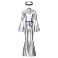 thumbnail image 2 of Miaeowve Girls Metallic Long Sleeve Flared Jumpsuits 70s Party Outfit Disco Hippie Fancy Dress Up Silver 6, 2 of 7