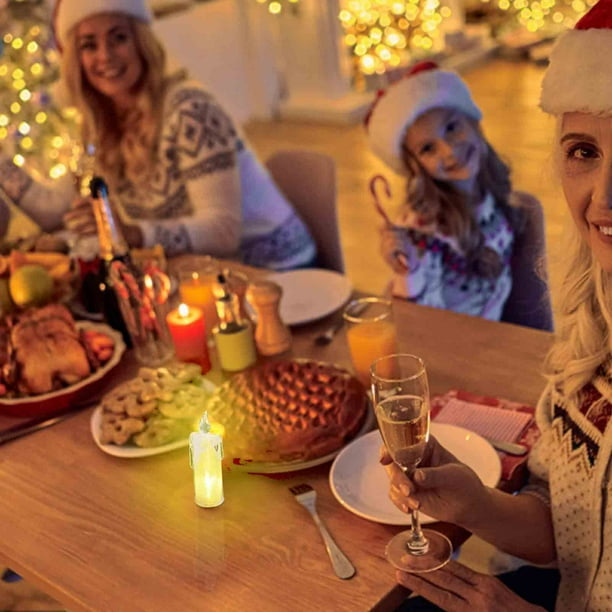 Fiudx Juego de Velas Navideñas, Vela Sin Llama de Imitación, Decoración Festiva de Escritorio, Funciona con Pilas, Efecto de Iluminación Seguro, Decoración Navideña para El Hogar, Caja de Regalo Incl