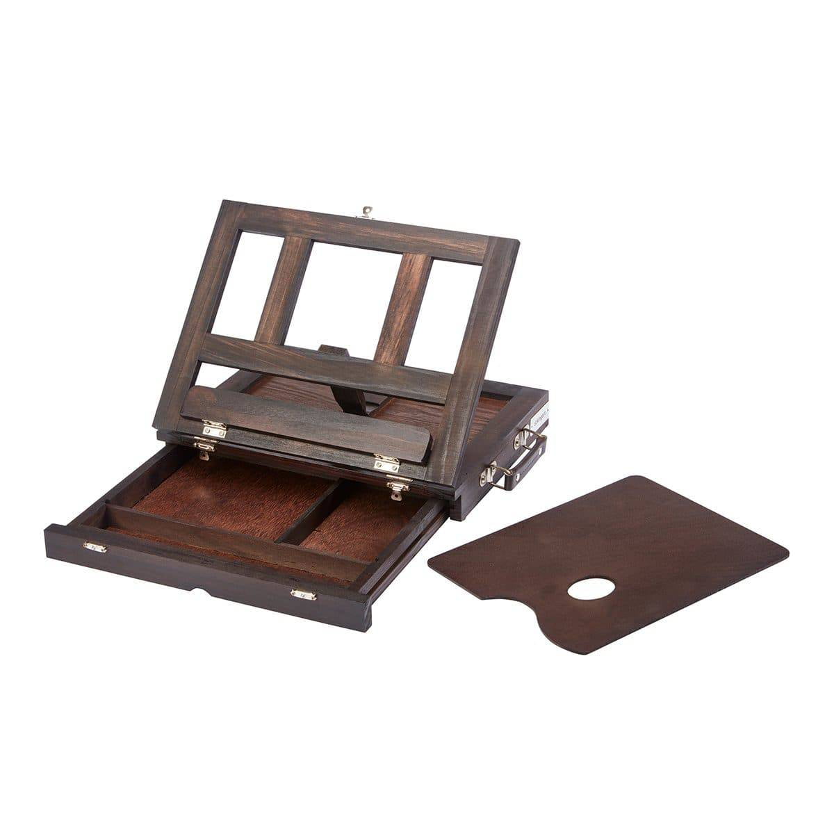 KINGART Studio Wooden Tabletop Easel, Adjustable with Storage Drawer & Wood Palette, Espresso Finish