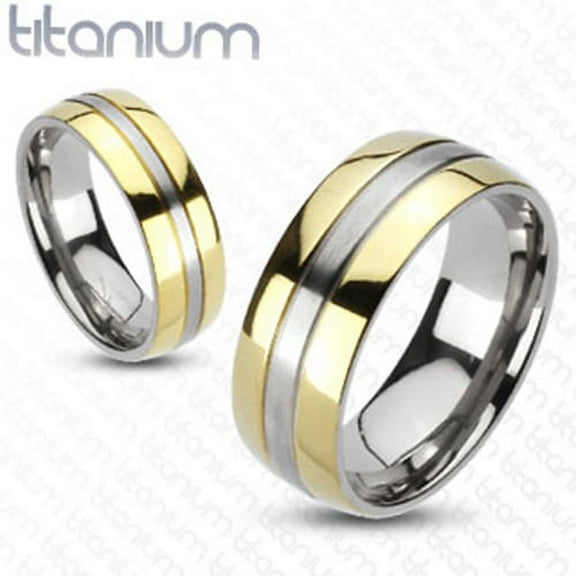 8mm 2-Tone Gold IP Edges Band Ring Solid Titanium Wedding Band Men's Ring (SIZE: 9)