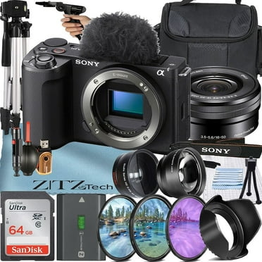 Sony ZV-E10 II Mirrorless Camera (Black) with 16-50mm Lens   SanDisk 64GB Card   Case   Wideangle   Telephoto   ZeeTech Accessory Bundle (International Version)
