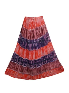 Mogul Womens Long Skirt Vintage Tie Dye Flirty Boho Chic Gypsy Summer Rayon A-Line Skirt S/M/L