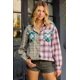 thumbnail image 3 of ABPHQTO Camisa de manga larga con bolsillos delanteros de patchwork a cuadros multicolor para mujer, 3 of 5