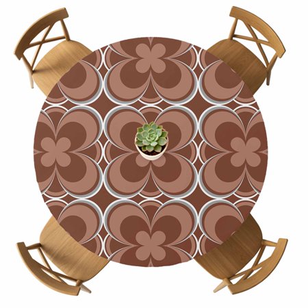 Round Fitted Tablecloth with Elastic Brown Geometric Tablecloths Waterproof Oil Proof Abstract Floral Modern Art Table Cover for Kitchen Dinner Party Picnic Fits Tables up to 36 - 44 Diameter