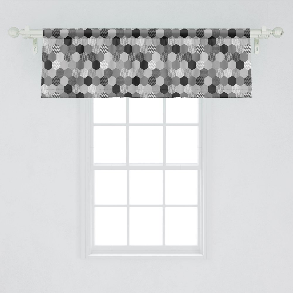 Ambesonne Charcoal Window Valance, Greyscale Geometric Pattern with