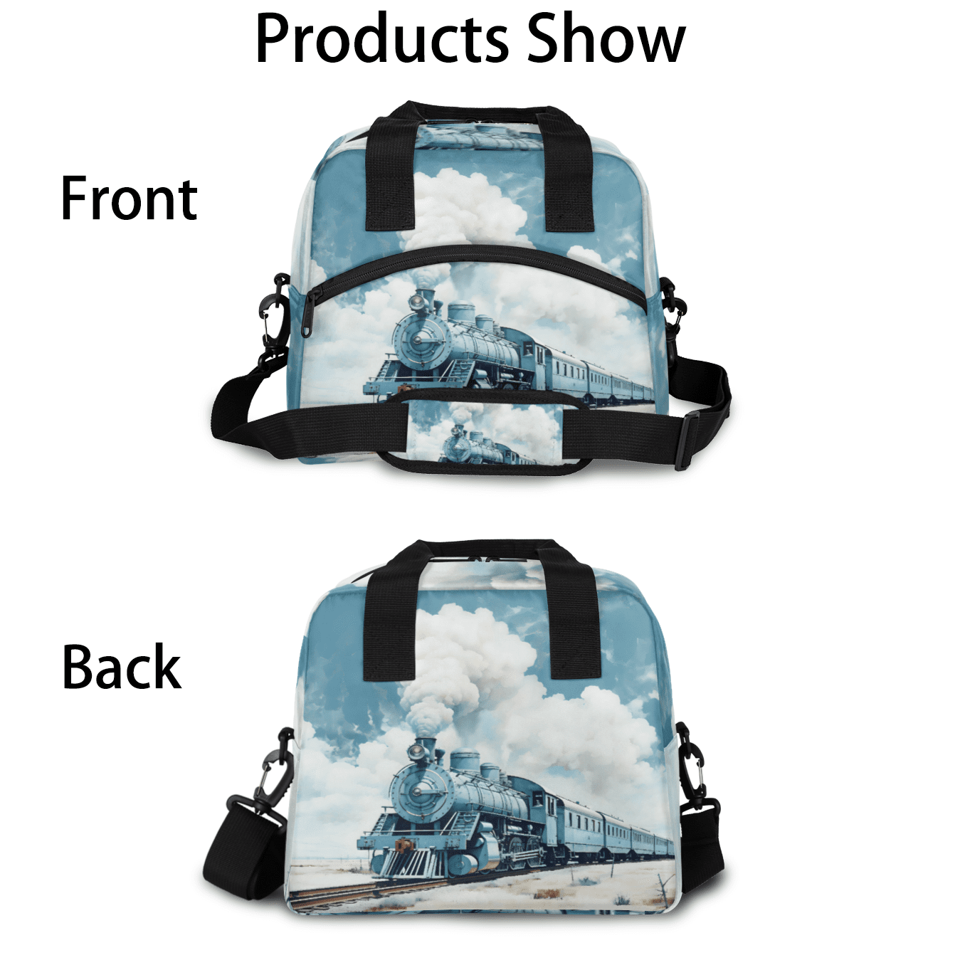 Herdesigns Steam Train Insulated Lunch Bag for Women Men Adults Large Reusable Lunch Box Leakproof Portable Cooler Tote Bags with Adjustable Shoulder Strap