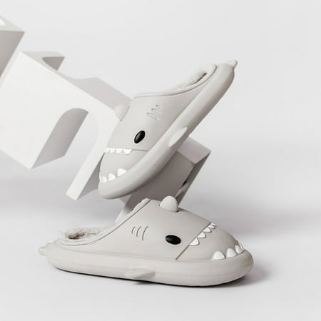 

QYA Unisex New Cartoon Shark Warm Plush Slides Slippers For Men Women Furry Cozy House Shoes Winter Valentine‘s Day Gift