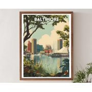 Baltimore Maryland Retro Travel Mid Century Modern Vintage Cityscape Art North America Travel Wall Art Poster , Poster Print Only