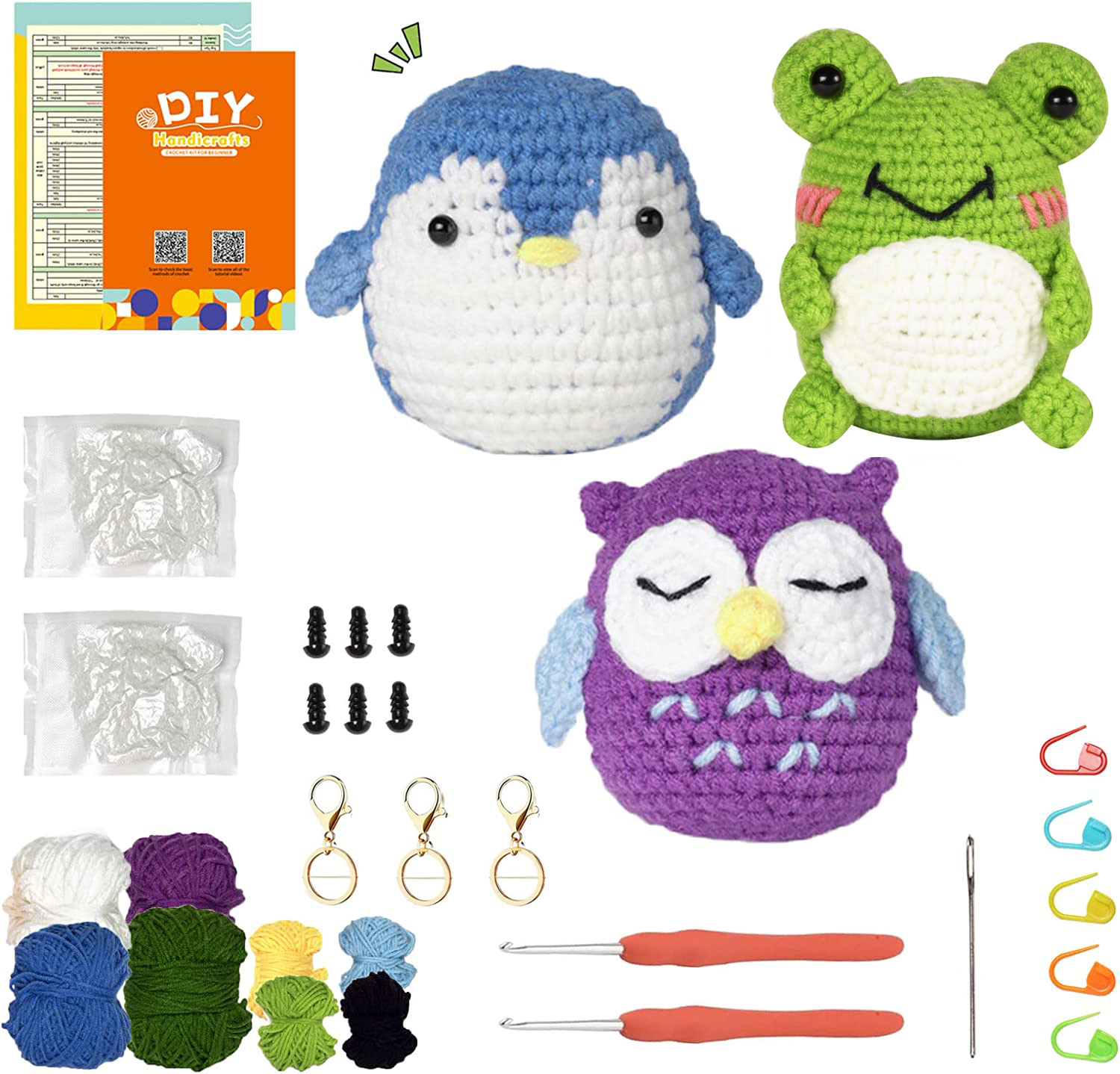 Freaki Beginners Crochet Kit, 3 PCS Animals Crochet Kit for Kids, All