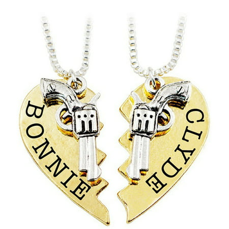 TURNTABLE LAB Bonnie Clyde Pendant Necklaces Guns Heart Friendship Best (Best Golden Lab Names)